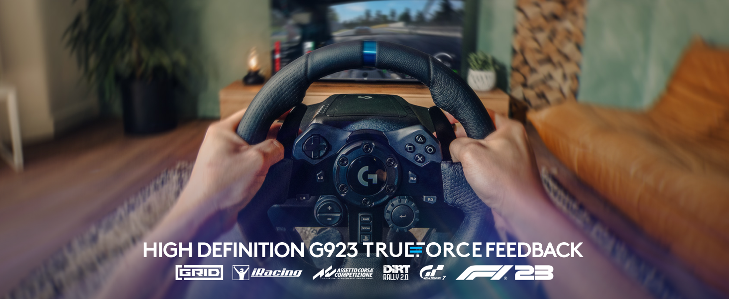 Руль Logitech G923 TRUEFORCE з педалями: імітація реальної водіння, для PS5, PS4, PC, Mac, чорний