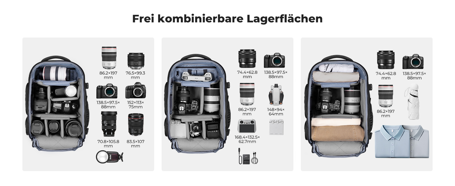 Фоторюкзак K&F Concept 25L: Водонепроникний рюкзак для фототехніки з захистом від дощу, відділенням для ноутбука 16 дюймів (чорний)