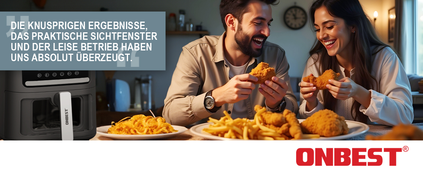 Фритюрниця ONBEST з великим оглядовим вікном та 12 програмами приготування – XL Airfryer об'ємом 6,5 л, 1600 Вт + 100 листів пергаментного паперу для випікання. Готування без олії для 2-5 осіб