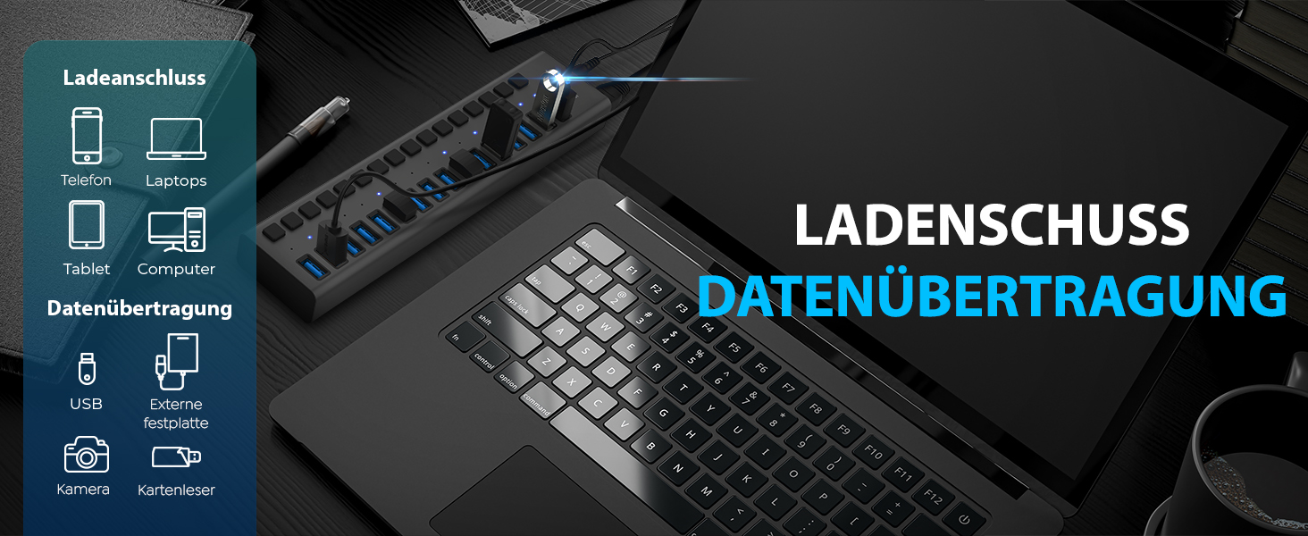 Зарядний пристрій Sabrent USB 60W 10 портів, швидка зарядка для MacBook, ноутбуків USB-C, iPhone, Samsung Galaxy (AX-TPCS)