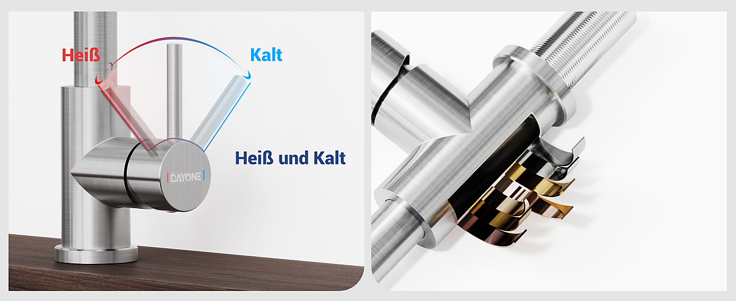 Кухонний змішувач DAYONE з висувною лійкою, нержавіюча сталь, 3 режими, 360° обертання, для кухонних мийок (15 см), матовий.