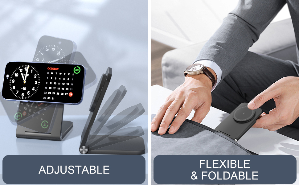 Бездротовий зарядний пристрій MagSafe, складаний, швидка зарядка, сумісний з iPhone 17/16/15/14/13/12, AirPods 3/2/Pro 2/Pro, чорний