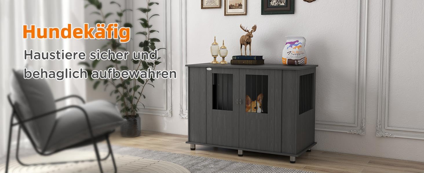 Клітка для собак PawHut - переноска для собак, хатня собача будка з замком, сірим кольором, 85 x 55 x 87 см (114 x 60 x 82 см)