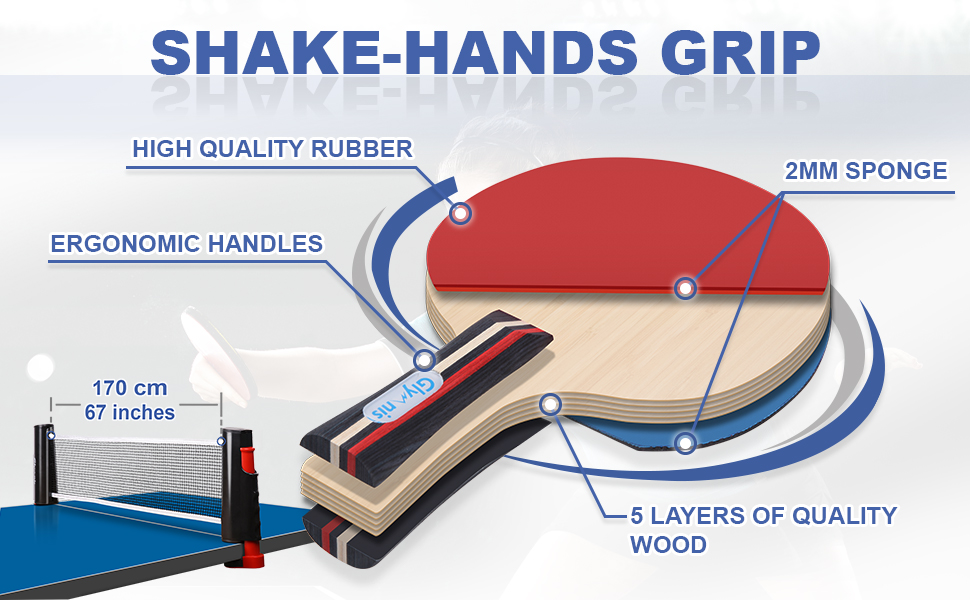 Набір для пінг-понгу Glymnis: портативний, з мережею, ракетками та м'ячами (3 зірки)