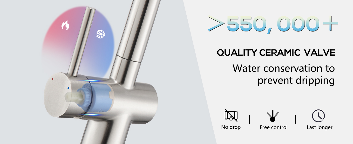 Змішувач кухонний з висувною лійкою, високого тиску, з двома режимами струменя, поворотний на 360°, L-подібний, з нержавіючої сталі (шліфований)