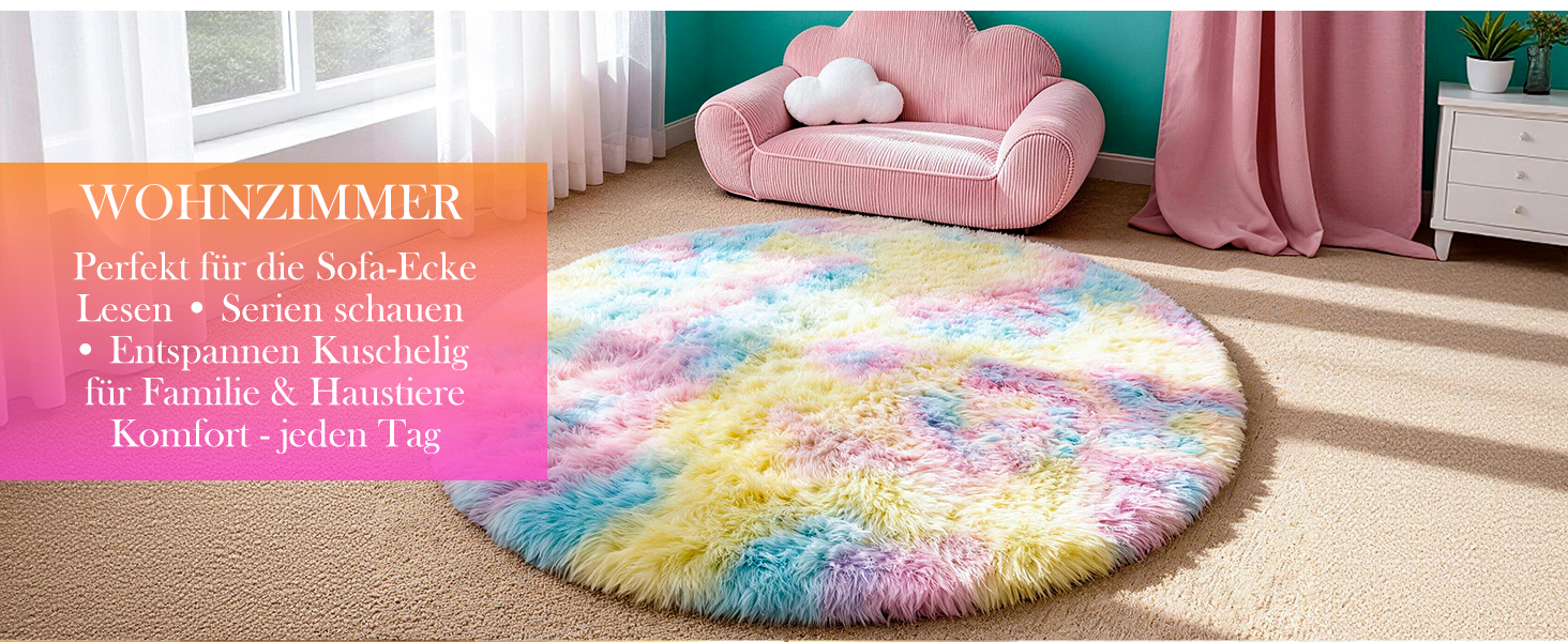 Килим круглий дитячий 100 см Райдуга, м'який, пухнастий, нековзний, пральний для кімнати