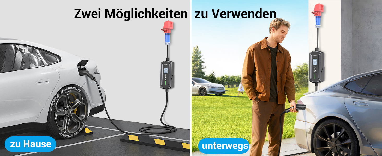 Портативний зарядний пристрій для електромобілів IEC 62196-2, 7,4 кВт, 7м, IP65, LCD, регулювання потужності та часу початку