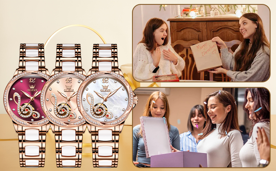 Годинник жіночий OLEVS рожеве золото з серцем-діамантом, чорно-білий циферблат, кварц, водонепроникний, комплект з браслетом, годинники для жінок (6656 Білий)