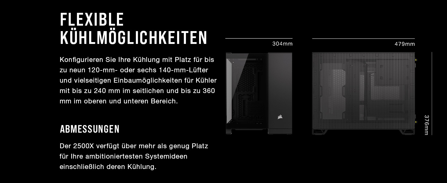 Корпус ПК CORSAIR 2500X mATX з двокамерним дизайном, чорний/горіх, сумісний з платами зворотного підключення, велика гнучкість охолодження, з загартованим склом