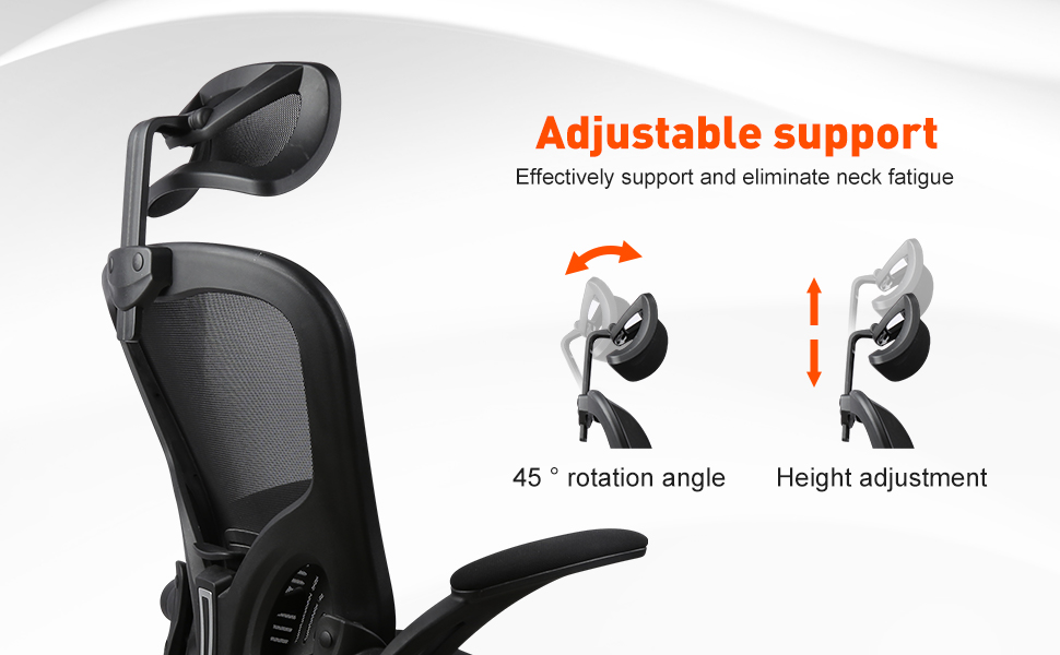 Ергономічне крісло для офісу HANGHAIGO, чорне, з підголівником, підлокітниками та підтримкою попереку, регулювання висоти, функція гойдання 90°-120°, максимальне навантаження 150 кг