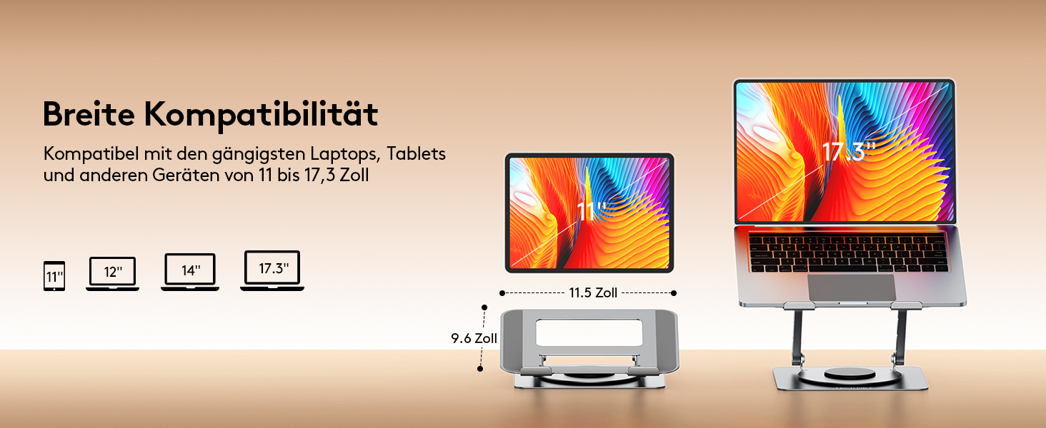 Підставка для ноутбука TECKNET 360° - регульована висота, металева, ергономічна, сумісна з MacBook, Dell (до 17.3