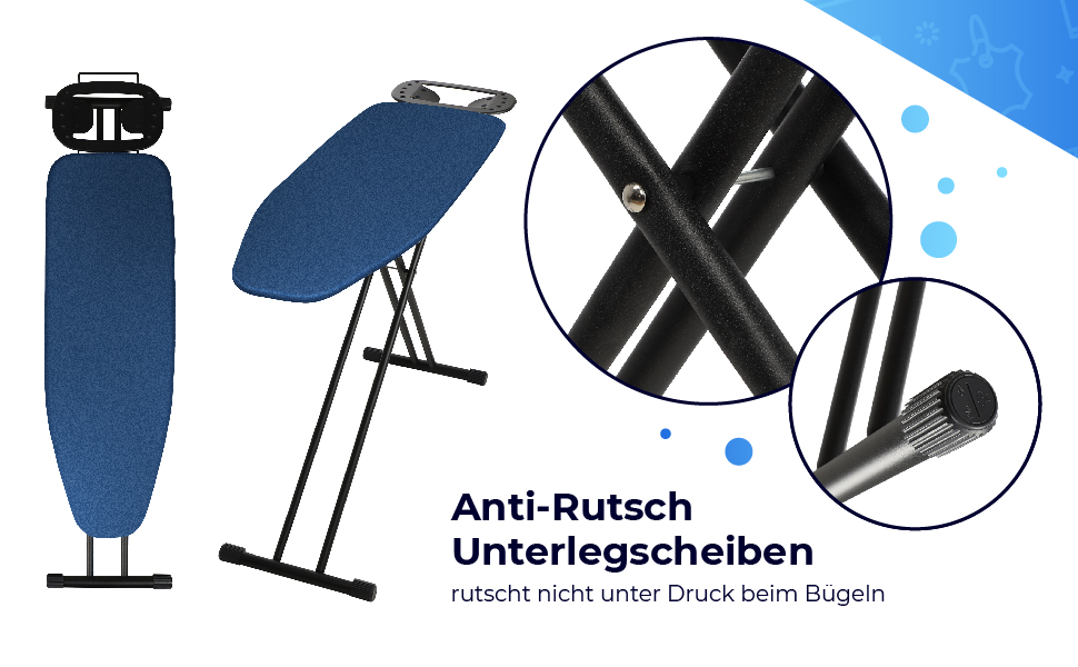 КADAX Прасувальна дошка, 120x38 см, складна, регульована висота, для прасування з парою, з антиковзними ніжками, з підкладкою з піною 8 мм (Темно-синій)