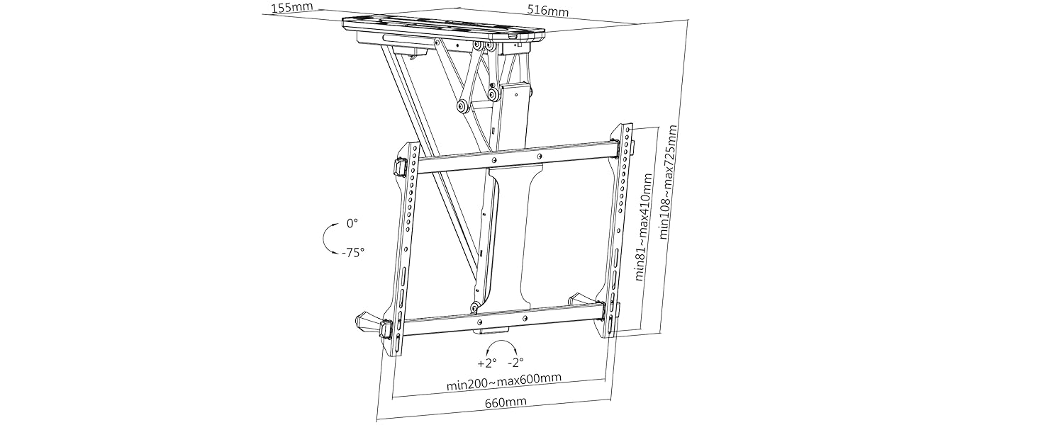 Maclean Tiltable TV Mount for Ceilings & Sloped Roofs - 32-70 Inch TVs, 3m HDMI 2.1a Cable, Remote Control, Up to 35kg, VESA 600x400