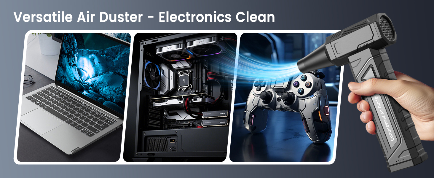 Електричний пилодув для ПК та приміщень - Air Duster 200000 RPM, 4-рівні, акумуляторний, чорний