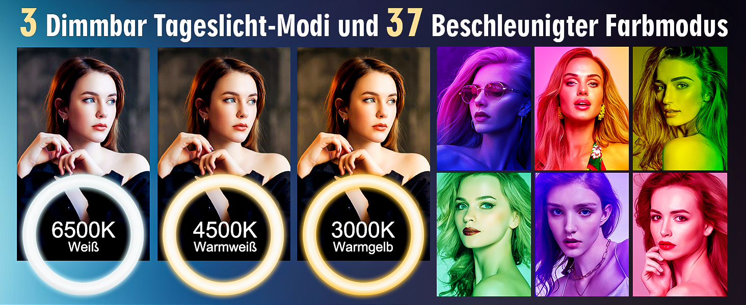 LED кільцева лампа з штативом для смартфона 10 дюймів, 40 RGB режимів, регульована яскравість, для селфі, YouTube, фото та відеозйомки