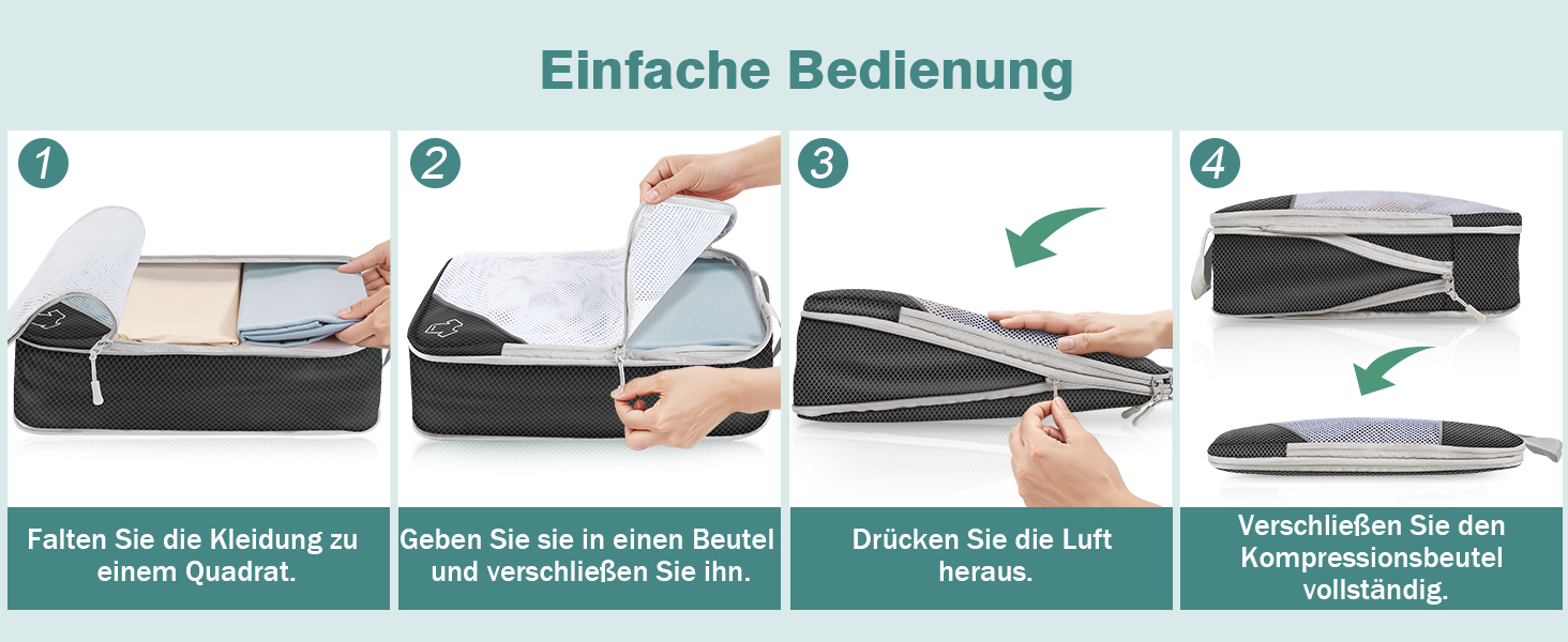 Органайзер для валізи, набір Packing Cubes (9 шт.) з компресією та чохлом для взуття, водонепроникні, дихаючі, сірі (чорні)