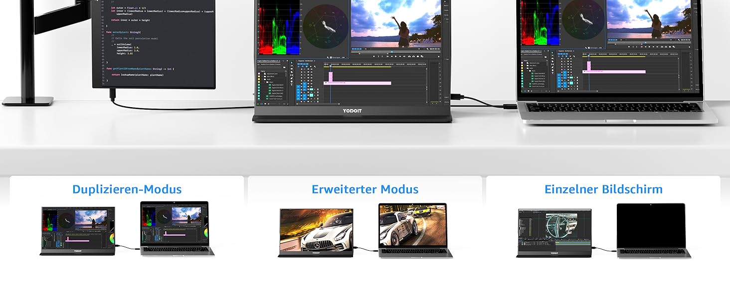 Портативний монітор Yodoit 15.6 дюймів: IPS дисплей FHD 1920x1080, USB-C та HDMI, вбудовані динаміки, захист зору для ПК, ноутбука, Xbox, PS3/4/5, Switch та TV. Чорний колір