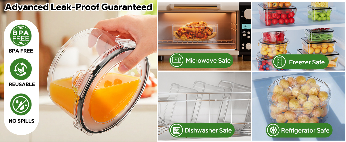 Набір контейнерів для зберігання їжі 28 л з кришками, XXL набір для продуктів, контейнери для Meal Prep, BPA-Free, для кухні
