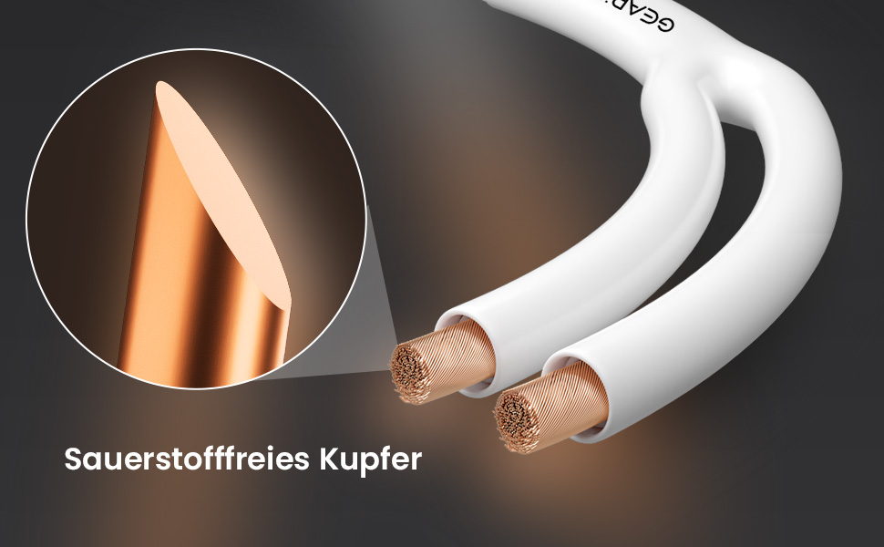 Акустичний кабель GEARit OFC 2 x 2,5 мм² (14 AWG), 1.8м, Hi-Fi аудіо кабель для колонок з позолоченими банановими роз'ємами, білий