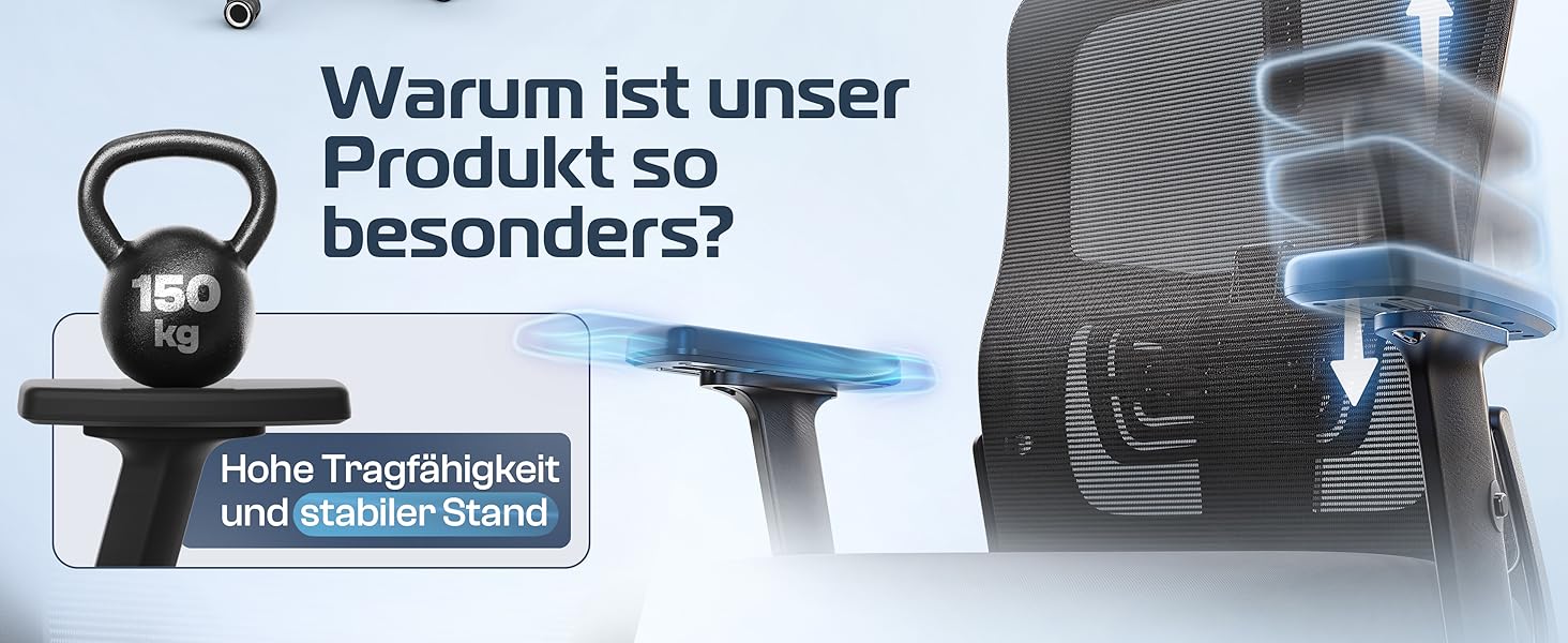 Ергономічне крісло SmartSeat для офісу та дому | Регульоване, 150 кг | Чорний | Комп'ютерне крісло, ігрове крісло