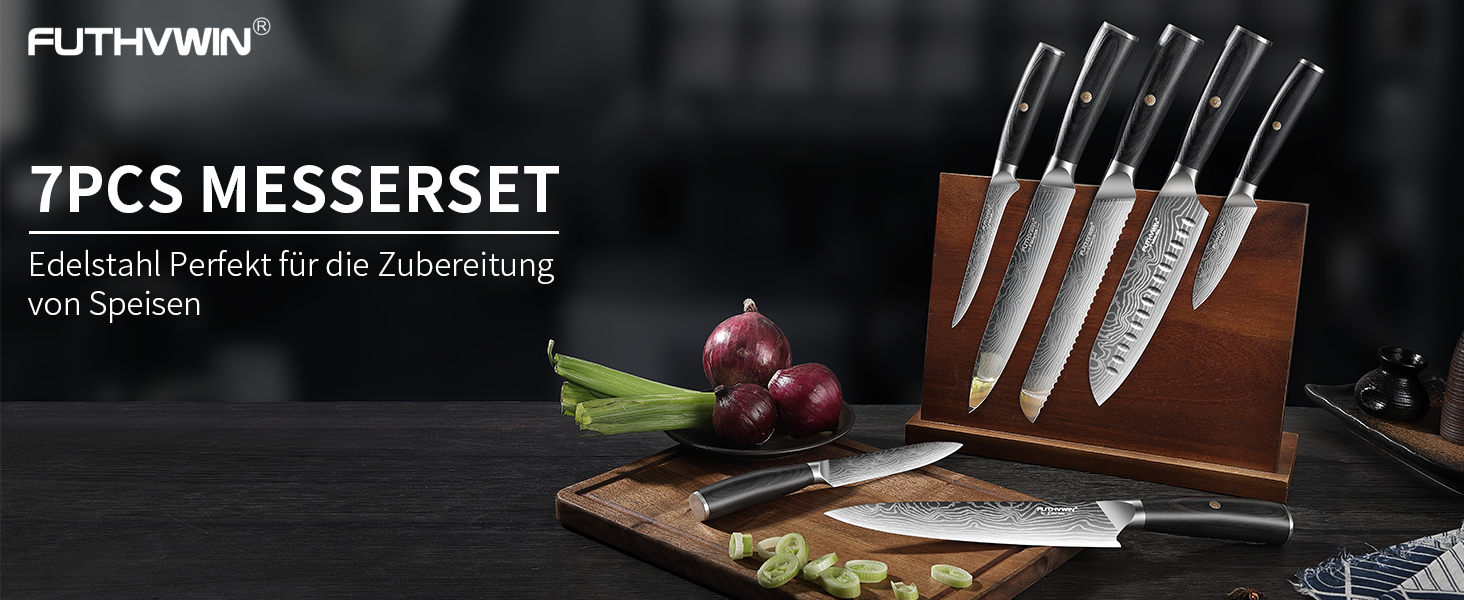 Набір кухонних ножів FUTHVWIN 7 предметів: професійний набір з японської високоякісної сталі з ергономічною ручкою, у подарунковій коробці
