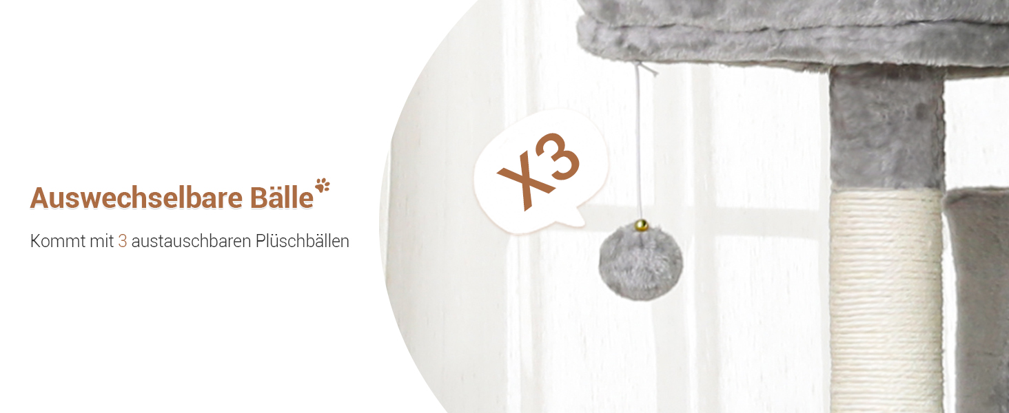 Драбина для котів MSmask Kratzbaum з 3 платформами для відпочинку, 2 будиночками, гамаком, знімними помпонами, ігровий дім (світло-сірий, 194 см)
