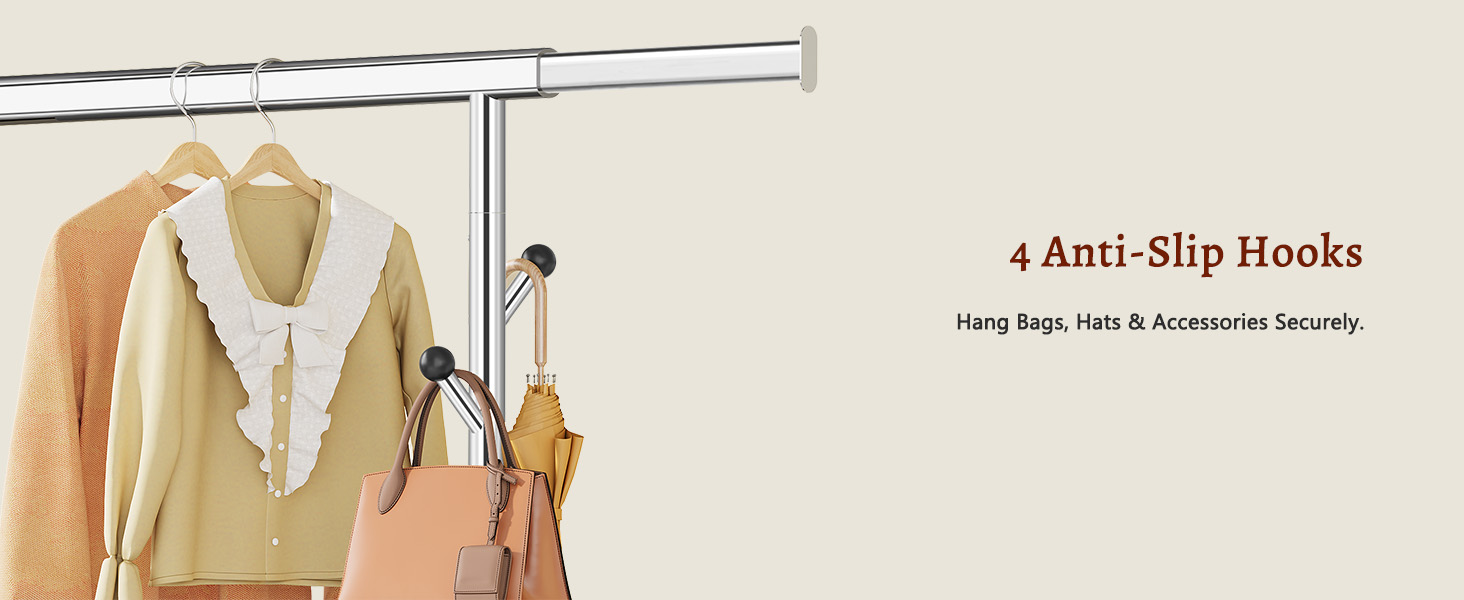 Стійка для одягу на колесах FAVOOOSTY, металева, мобільна, до 200 кг, швидка установка, срібна