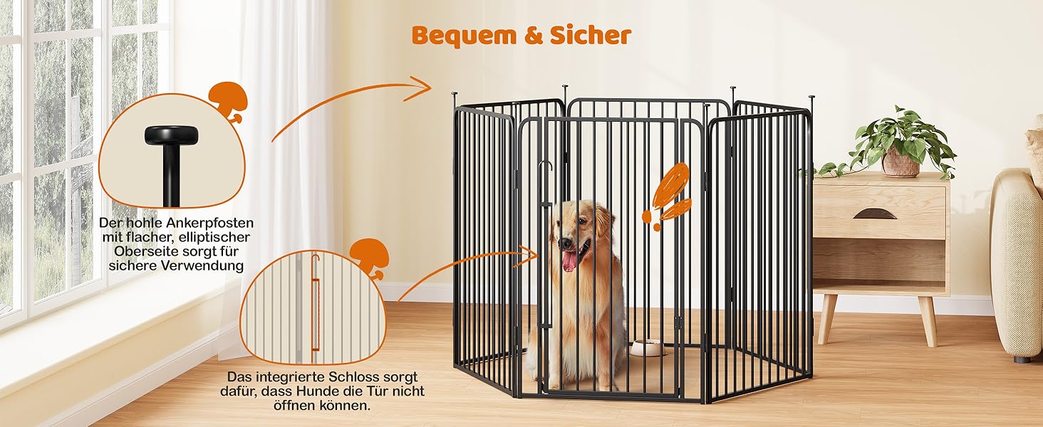 Забіг для цуценят Yaheetech 6-секційний, 100 см, з замком, захист від подряпин, міцні металеві дроти, для дому та саду