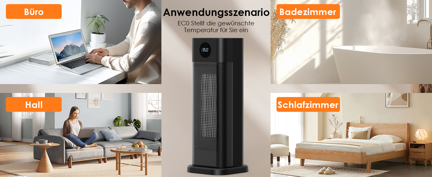 Електричний обігрівач Minthouz: 2000W, PTC кераміка, 3 режими, термостат, пульт, LED-дисплей, таймер 12H, осциляція 70°, для дому та офісу