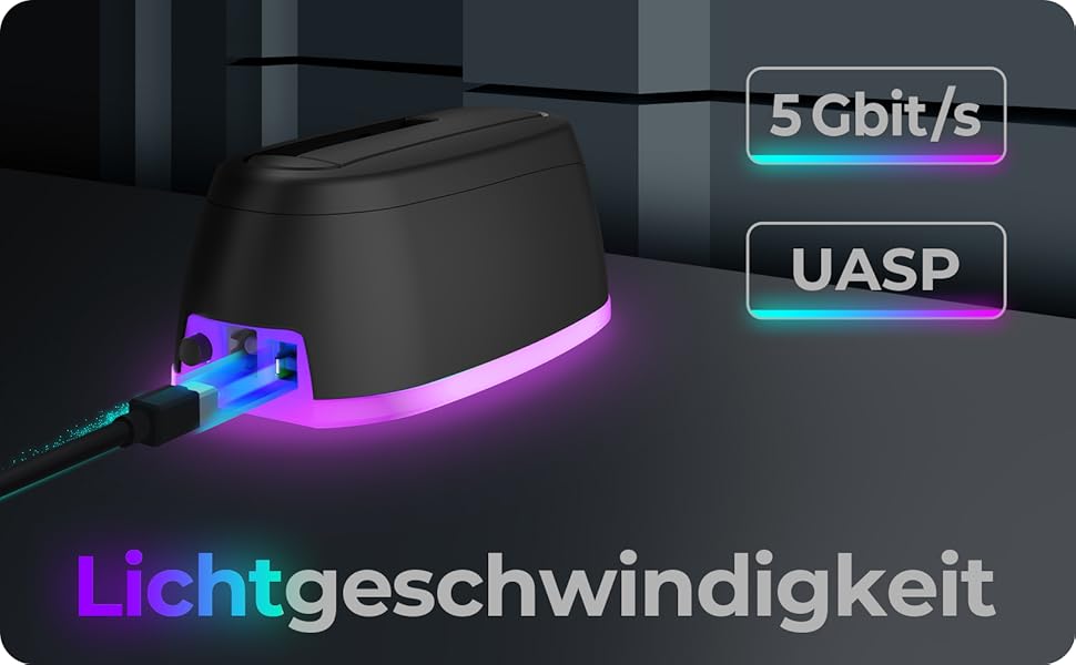 Док-станція ICY BOX для HDD/SSD USB 3.0 з RGB підсвічуванням, підтримка 2.5/3.5