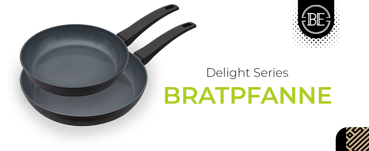 Набір сковорідок Be Living Delight 4 шт. (20/24/28 см + вок 28 см з кришкою), антипригарне покриття з кераміки, для індукційних плит, без PTFE та PFOA, чорний