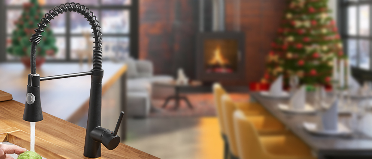 Змішувач кухонний LED Chrome з висувною лійкою, 360° поворот, 2 виходи, для кухні