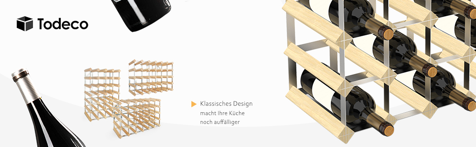 Todeco - Wine Rack, Bottle Rack, Wine Stand, Wine Holder, Wine Rack Wood for 30, Natural Wood