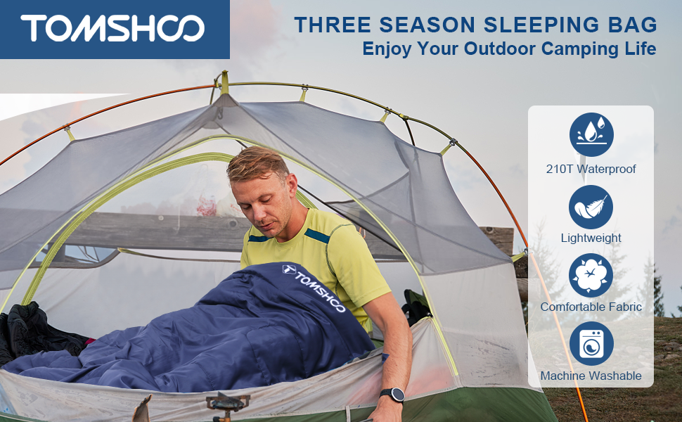 Сплячий мішок TOMSHOO Outdoor, ультралегкий, 4 сезони, компактний, для дорослих та дітей, 1 кг, блакитний