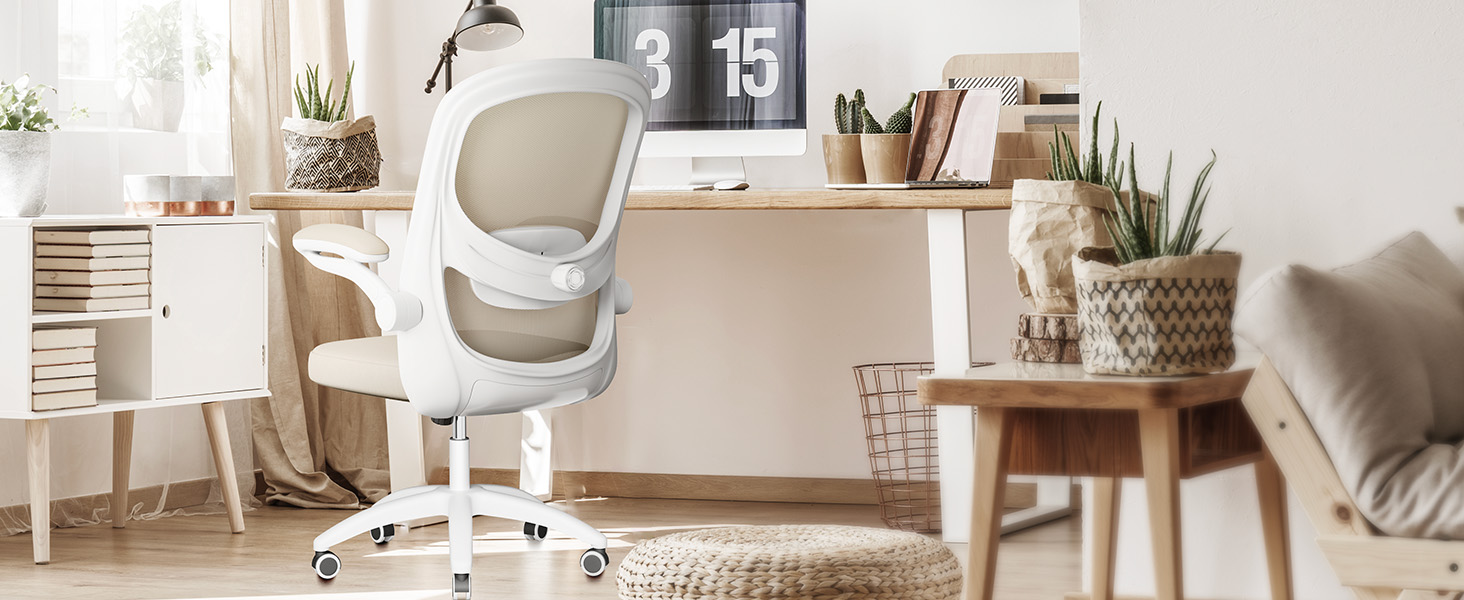 Офісний стіл ергономічний, комп'ютерний стілець з 4D поперековою підтримкою, регульовані підлокітники, сітчаста спинка, відповідає EN12520, сірий бежевий