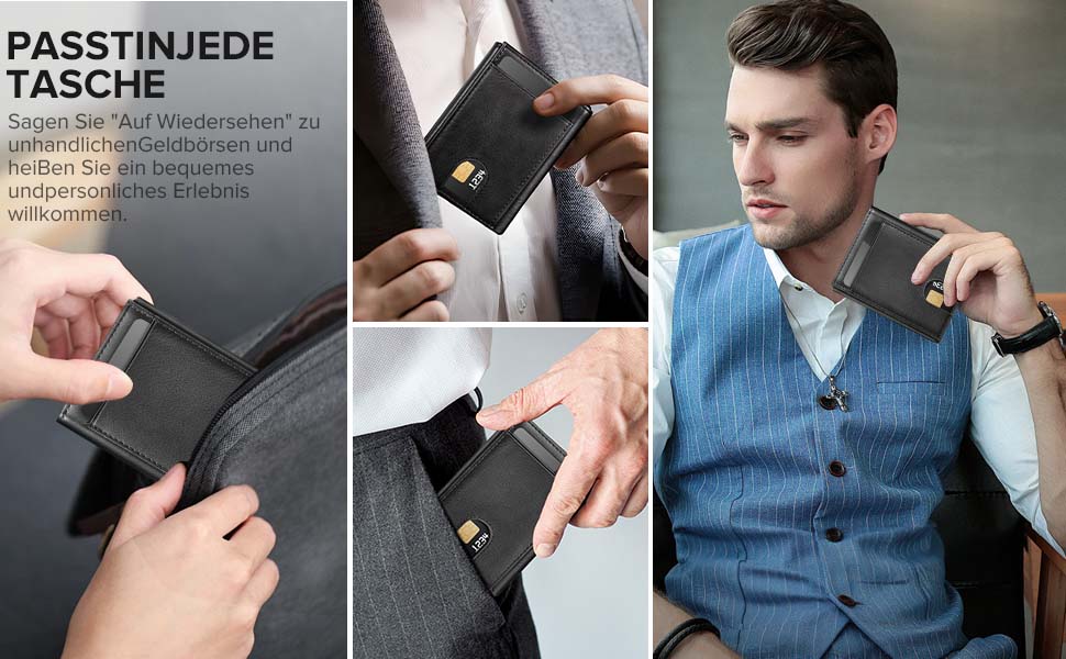 Чоловічий гаманець UNOSEKS: RFID захист, картхолдер, slim дизайн, відділення для монет, картки, ID, з алюмінію (карбон, чорний)