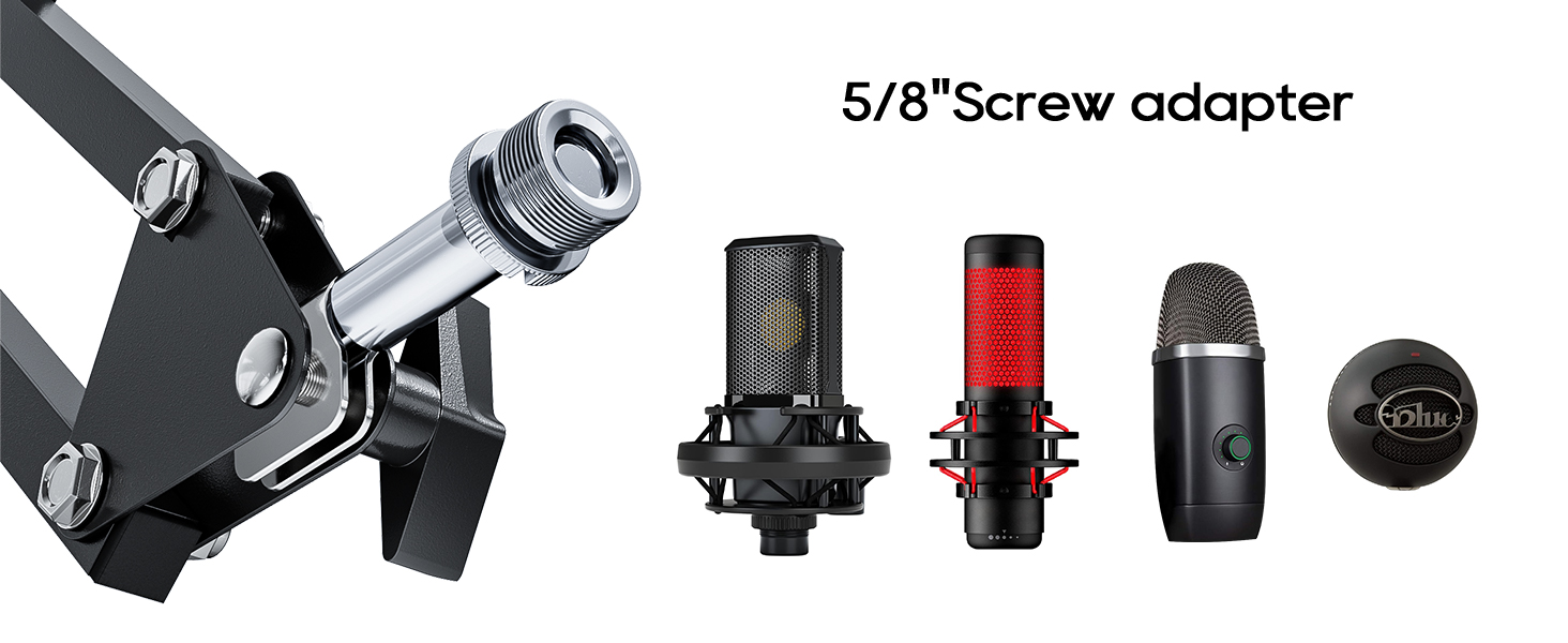 Кріплення для мікрофона Boom Arm, 360° обертання, з кріпленням на стіл, регульований, з адаптером 3/8''-5/8'', для стрімінгу, геймінгу, подкастингу, 15 дюймів, (M05)
