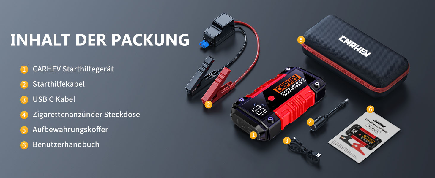 Портативний пусковий блок StarThilfe Powerbank для автомобіля, 6000A, 12V, для бензинових та дизельних двигунів до 10L, з LED ліхтариком