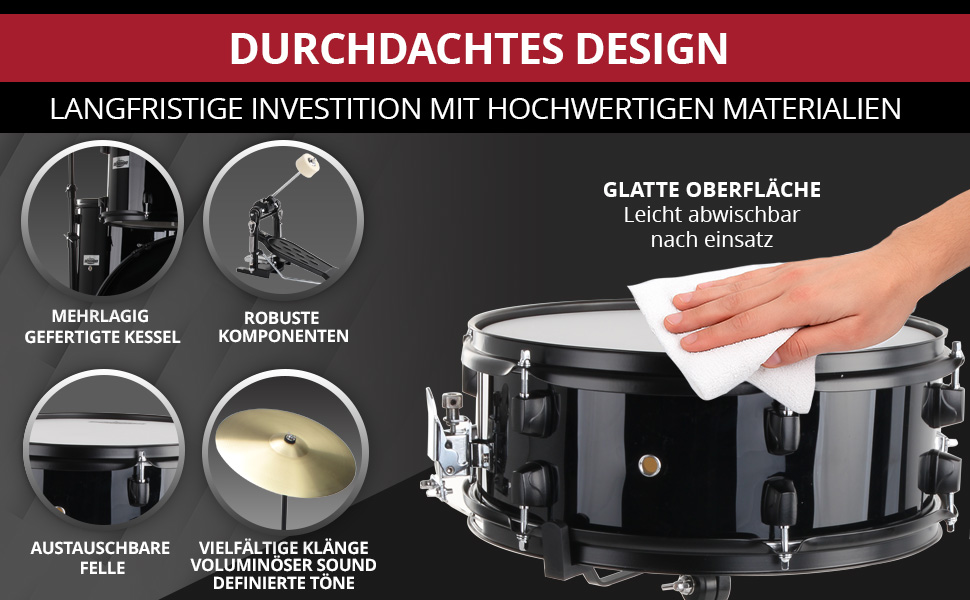 XDrum Rookie 22' барабанний комплект Standard Black - ідеальний для початківців, стильна фурнітура, з паличками 5B, інструкцією та школою барабанщиків