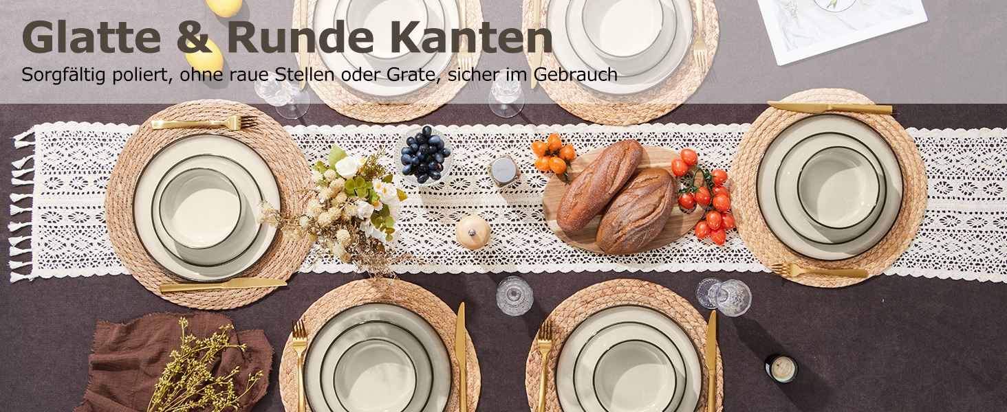 Набір посуду Onader для 6 осіб (18 предметів), керамічний сервіз, 6 тарілок для їжі, десертних тарілок, мисок для каші, стійкий до миття в посудомийній машині та подряпин (Karst Khaki)