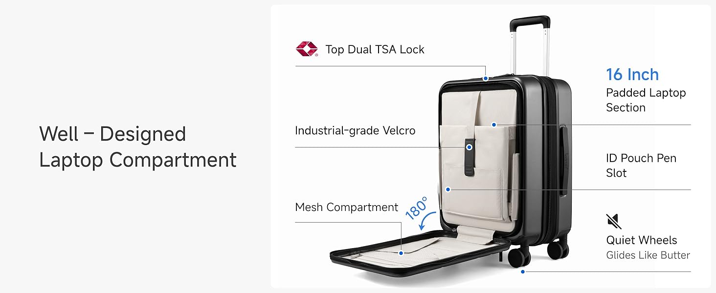 Чемодан-валіза LUGGEX на ручках з відділенням для ноутбука – розширюваний жорсткий валіза з полікарбонату з TSA-замком (Чорний, 56×38×24 см)