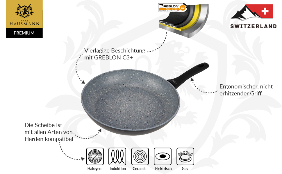 Набір сковорідок Induktion 20+24+28 + Сковорода для млинців - Набір антипригарних сковорідок для всіх типів плит, включаючи індукційну - Сковороди з алюмінію