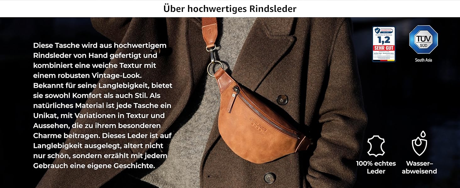 Чоловіча/жіноча сумка через плече Berliner Bags Preiu Bauchtasche - шкіряна поясна/crossbody сумка (Camel, M)