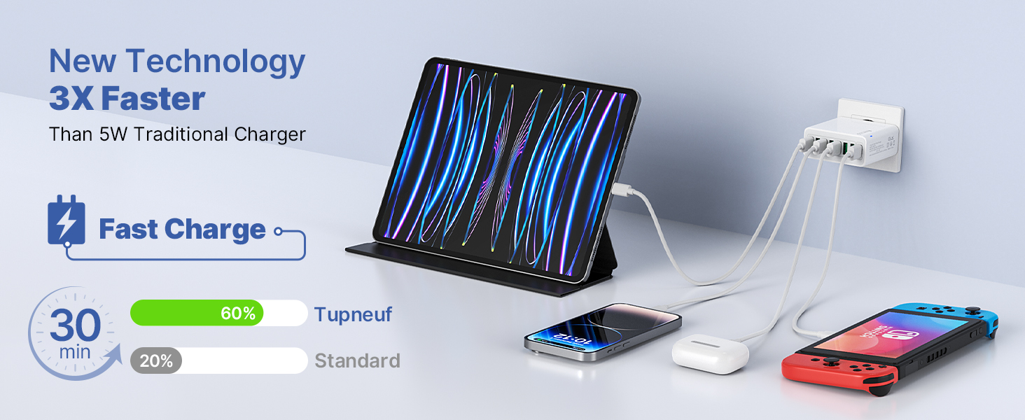 Мережевий адаптер USB 6 портів 33W з QC 3.0, білий (2 шт.) - для iPhone, iPad, Android