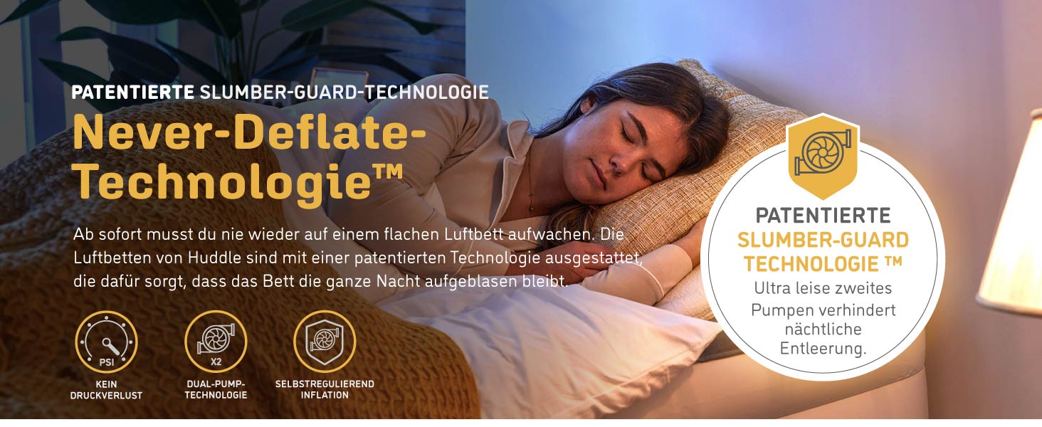 Huddle® Luxury Never Deflate - Надувна Матрац Single з Dual-Pump SlumberGuard™ | З Інтегрованою Помпою | Преміум Якість