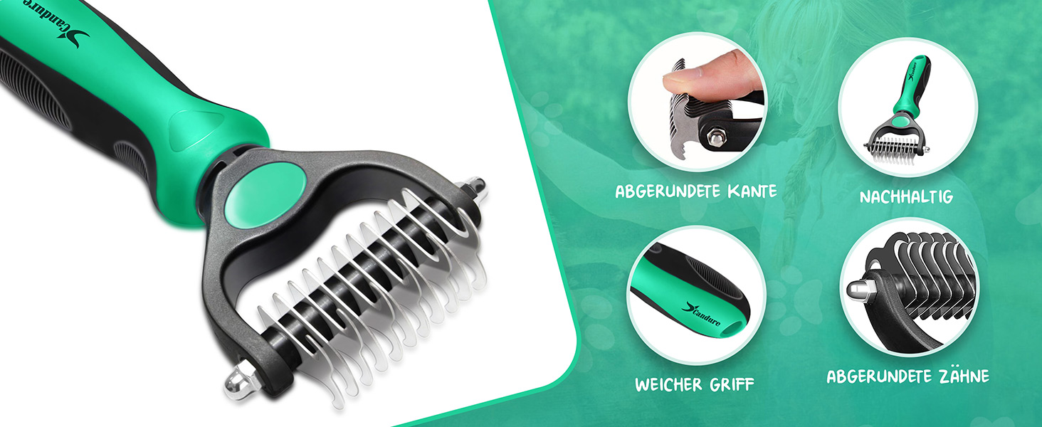 Професійна щітка Candure для собак та котів з довгим волоссям, гребінець для грумінгу, 17+9 зубців, видаляє ковтуни та шерсть (блакитний, зелений)