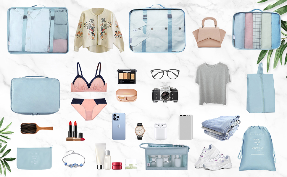 Органайзер для валізи OSDUE, набір 8 шт: кубики для пакування, водонепроникні сумочки для одягу, сумки для взуття, кишеня для USB-кабелів (чорний)