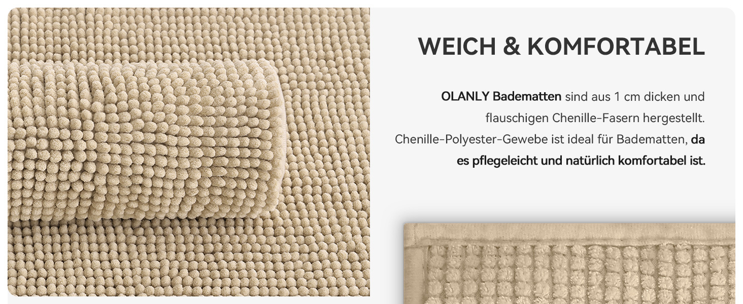 Килимок для ванної кімнати OLANLY з chenille, протиковзкий та гігроскопічний, 40x60 см, колір трав'яний зелений