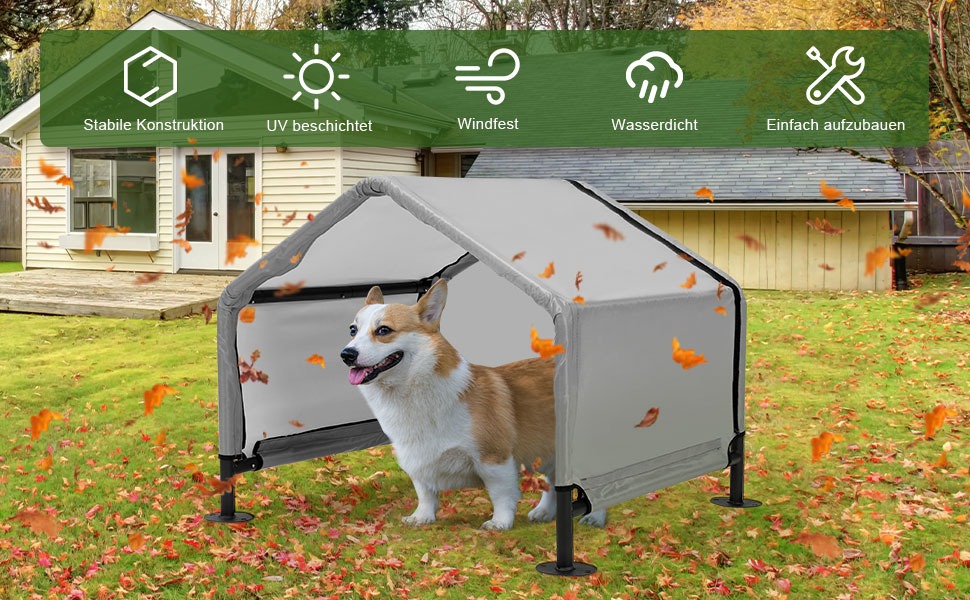 Будка для собак A.FATI Outdoor: сіра, 75x65x65 см, водонепроникна, з задньою стінкою, захист від сонця, для маленьких та середніх собак, котів, курчат, цуценят