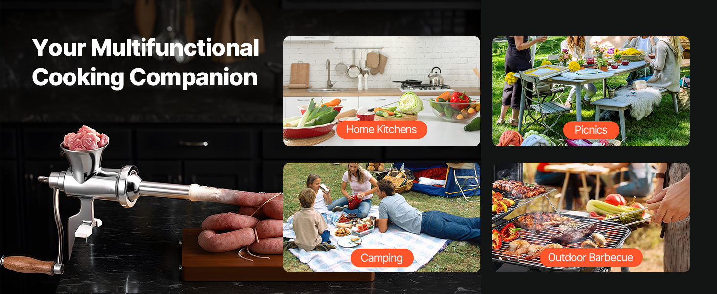 М'ясорубка ручна VEVOR з нержавіючої сталі 304, з насадкою для ковбас, кріпленням до столу та 2 дисками (4.5/8 мм) + 4 насадки для ковбас